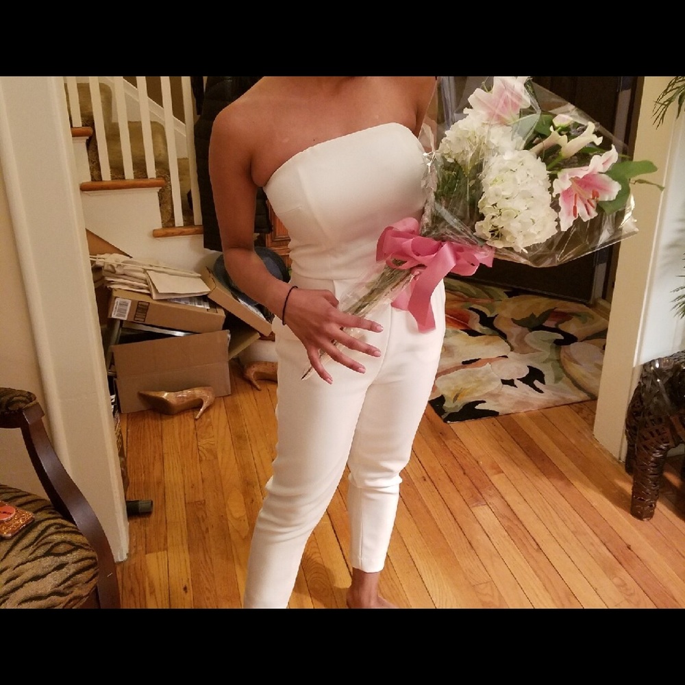 White Strapless Express Jumpsuit